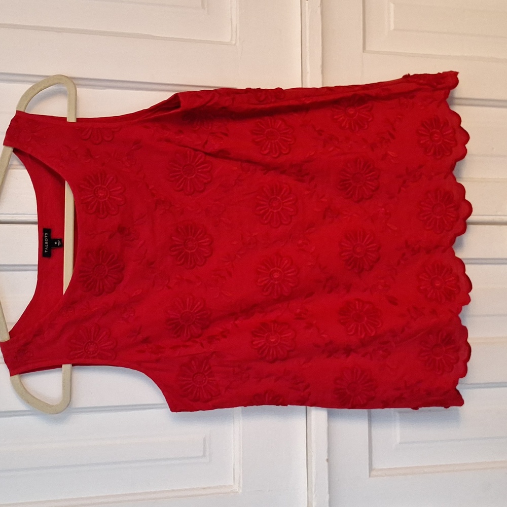 TALBOTS Red Sleeveless Embroidered Top